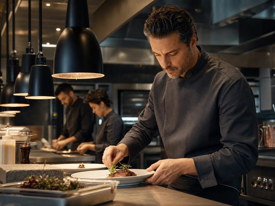 Équipe de cuisine préparant un service